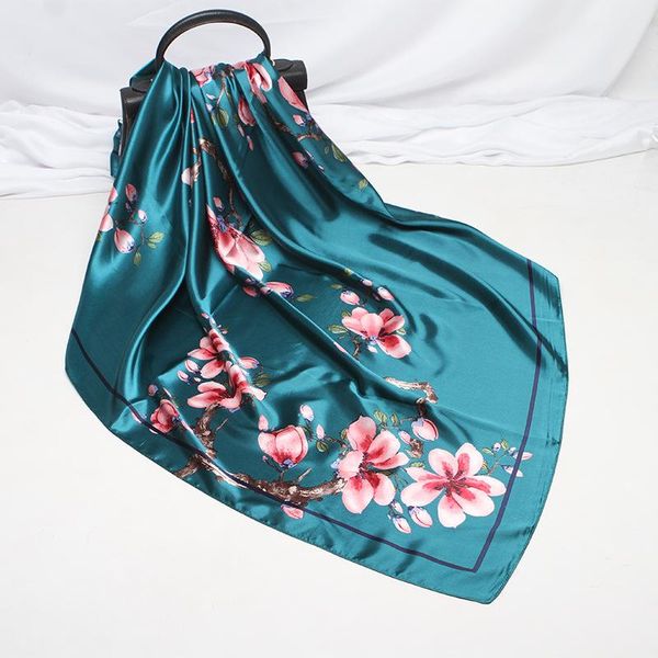 

70*70cm women silk small neck scarf female floral print scarves wraps foulard femme hairband handbag square bandana, Blue;gray