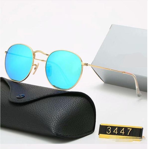 

2021 classic round sunglasses brand design uv400 eyewear metal gold frame sun glasses men women mirror 3447 polaroid glass lens 10 color, White;black