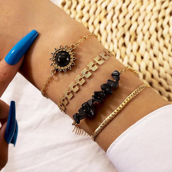 

bracelet set black gravel gem sunflower exaggerated 4 lovely ladies gift charm bracelets, Golden;silver