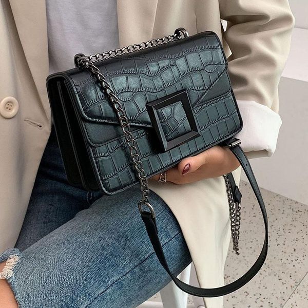 

bag parts & accessories stone pattern pu leather crossbody bags for women 2021 small shoulder simple female luxury chain handbags and purses, Black