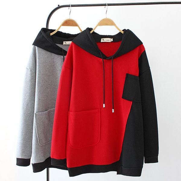 

autumn winter hooded sweatshirt women pullover plus size fleece coat splice hoodie ladies casual loose 4xl g828 women's hoodies & sweat, Black