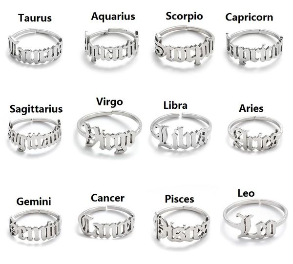 

silver plated stainless steel astrology zodiac adjustable finger ring