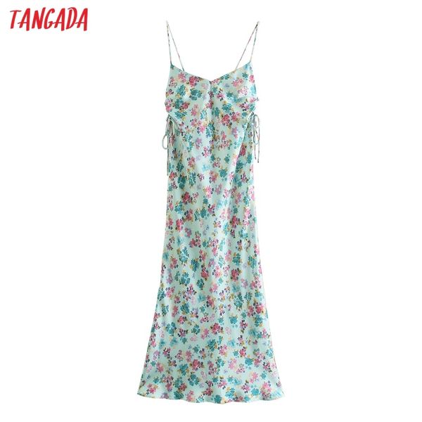 

fashion women flowers print pleated strap sleeveless backless female casual long dress 5z107 210416, Black;gray