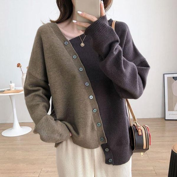 

women's sweaters autumn winter irregular patchwork long sleeve sweater knitted loose women casual pullovers jumper femme, White;black