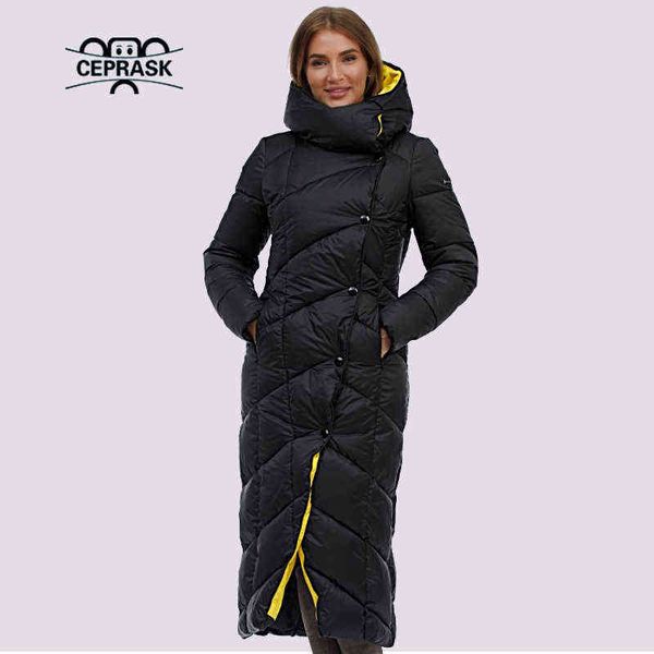 

ceprask women's down jacket winter parkas outwear hooded female quilted coat long large size warm cotton classic clothing 211130, Black
