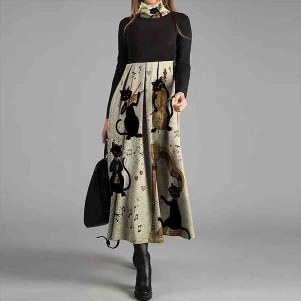 

o neck spring autumn women dresses long sleeve fashion casual chic printing ladies work midi, Black;gray