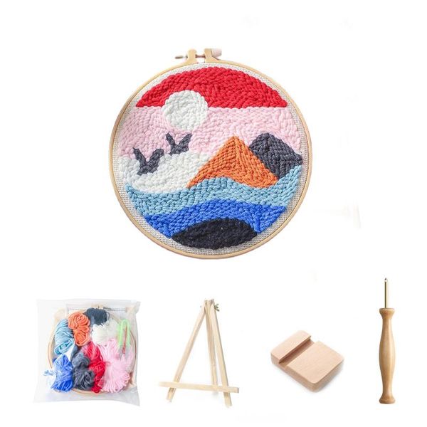 

punch needle embroidery kit with hoop needlework pattern printed cross stitch set for beginner handicrafts sewing art craft other arts and c