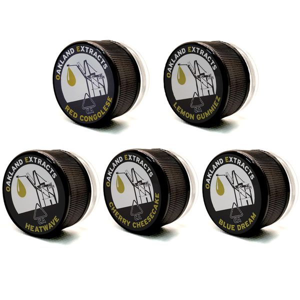 

oakland extracts glass wax jar mini bottle 5 designs stickers lemon gummiez blue dream oil concentrate container
