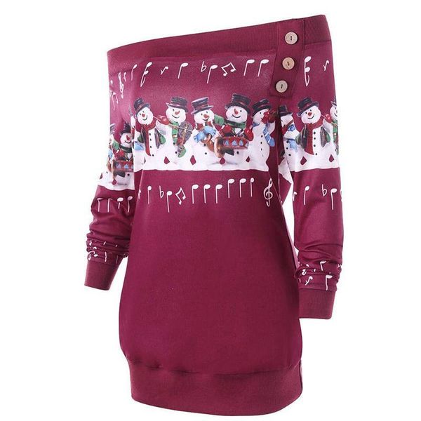 

women's hoodies & sweatshirts off shoulder christmas snowman women sweatshirt casual 5xl autumn winter slash neck female loose pullove, Black