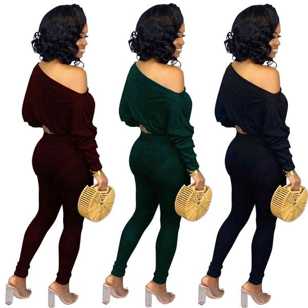 

arrivals women two pieces pencil sets one shoulder long sleeves fashion t shirt and pants casual club daily outfits, White