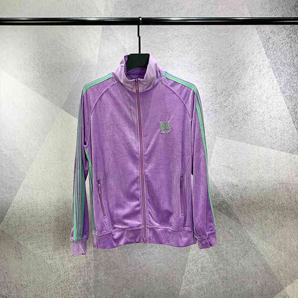 

men's hoodies & sweatshirts jacket with needles for man and woman, veet jacket high-quality stripes, purple butterfly embroidery, Black