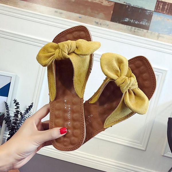 

slippers flat female summer wild bow and wear a word flip., Black