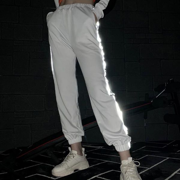 

women's pants & capris reflective stitching printing slim for women, Black;white