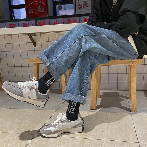 

men's jeans 2021 fashion brand straight tube loose ins trend nine point thin spring and summer pants, Blue