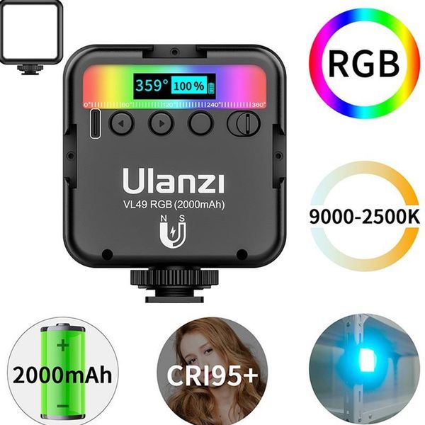 

vl49 mini fill light rgb led video 2000mah vlog phone camera adjustable color temperature support fast charging flash heads