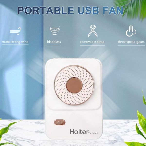 

portable fan usb mini bladeless no leaf three-speed charging cooling with strap for home electric fans