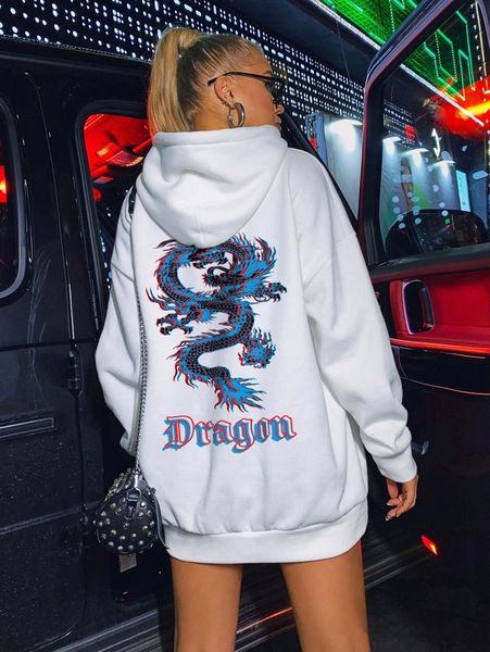 

chinese dragon and letter graphic thermal lined hoodie p6gl#, White;black