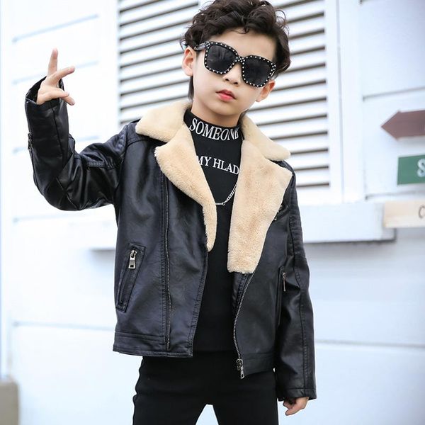 

coat children's wear boy plush fur clothes 2021 winter lapel wool collar motorcycle jacket childrencoat christmas birthday gift, Blue;gray