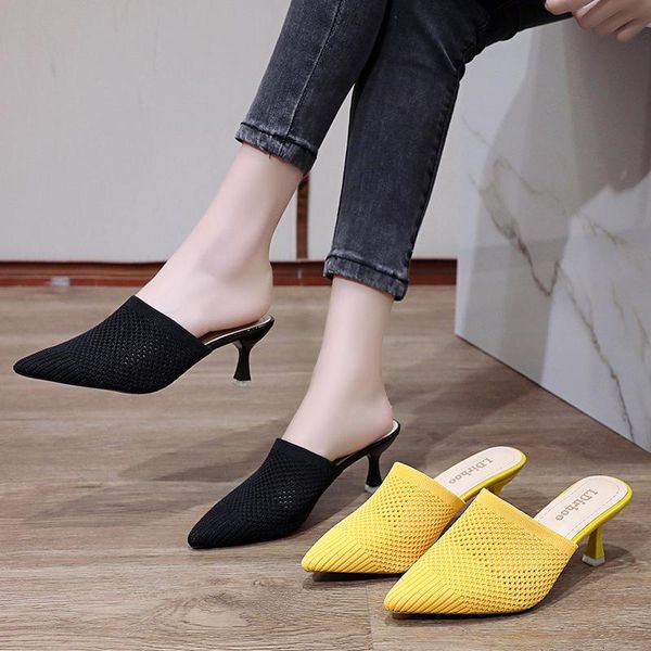 

slippers women's outdoor flat muller female fashion sandals 2021 pointed toe women net cloth shoes, Black