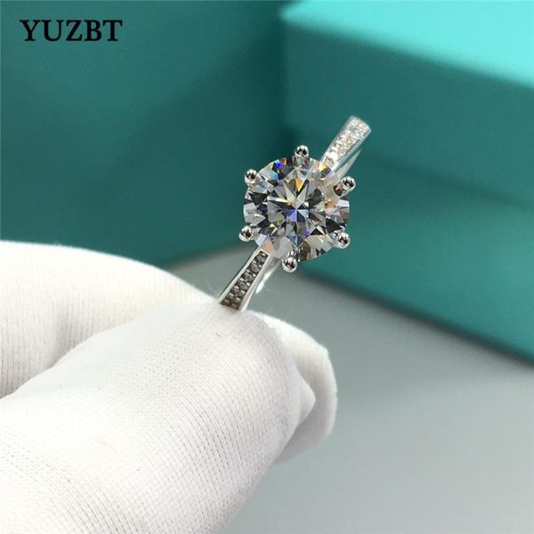 

cluster rings yuzbt 18k white gold plated excellent cut 2 gemstone diamond test past d color round moissanite engagement ring for women, Golden;silver