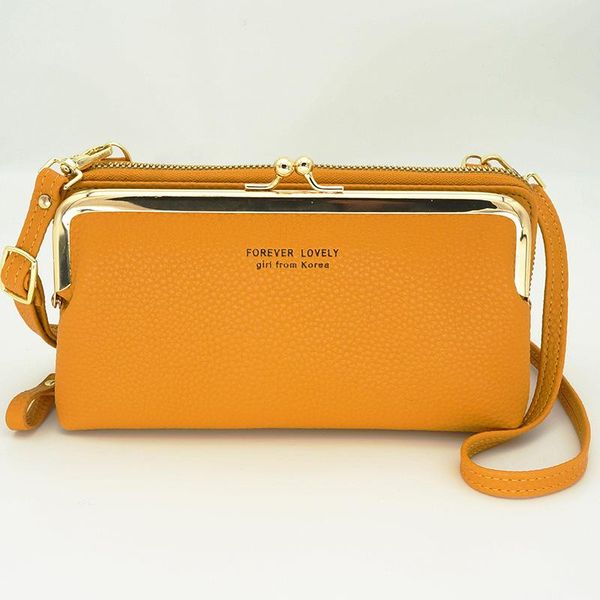 

card holders fashion large-capacity mobile phone purse wallet bag ladies lock one shoulder messenger pu leather small cell, Brown;gray