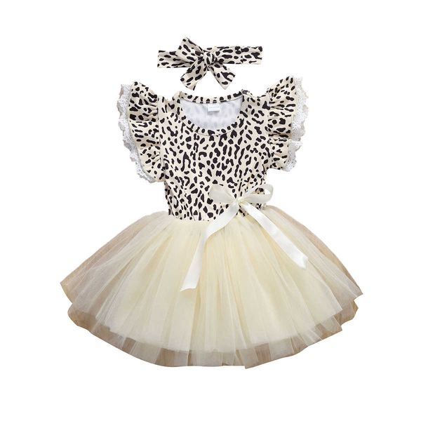 0-4y crianças meninas meninas princesa vestido leopardo impressão ruffles manga laço tutu vestido q0716