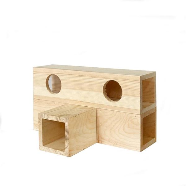 

small animal supplies hamster tunnel toy ,pet wood tunnels with holes hideout activity center wooden hut for dwarf rabbits guinea