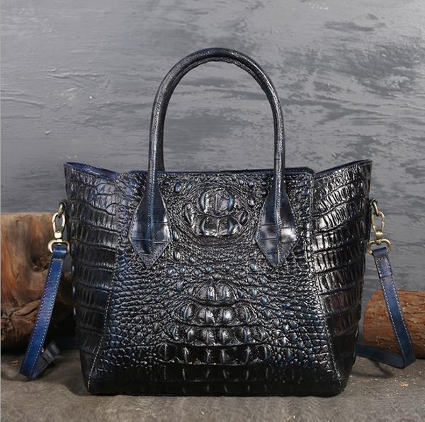 

design brand handbags 2021 bags retro first layer cowhide large-capacity handbag crocodile pattern ladies leather bag