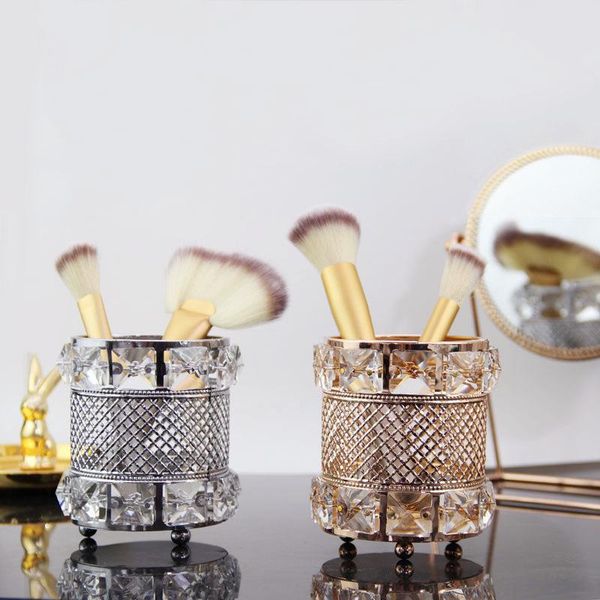 

europe crystal makeup brush pen holder storage tube jewelry lipstick eyebrow pencil box cosmetic ornaments case boxes & bins