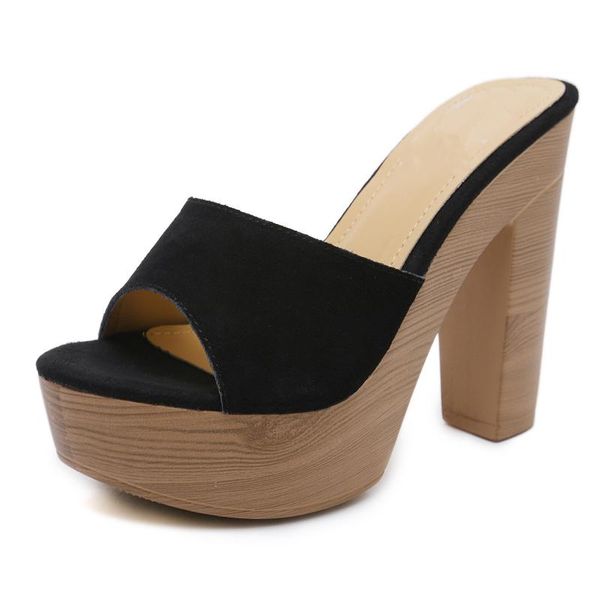 

slippers high heels sandals for women chunky platform shoes summer beach two wear flip flops, Black