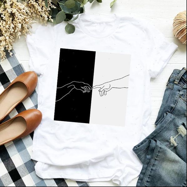 

women lady cartoon hand funny aesthetic short sleeve print ladies t tee womens shirt clothes female graphic, White