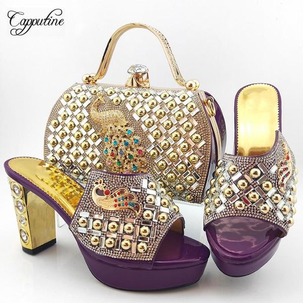 

dress shoes charming party set purple high heel slipper and bag with peacock metal decoration md015 height .5cm, Black