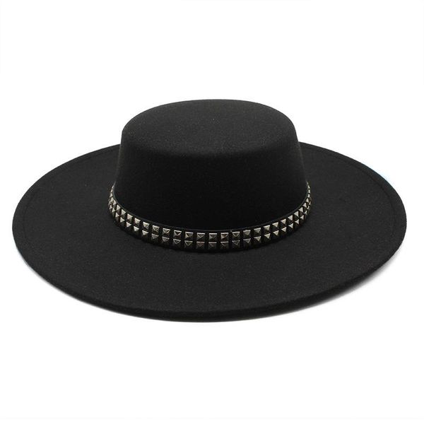 

wide brim hats ins autumn and winter women's hat wool tweed eaves black flat concave shape artifact 10cm, Blue;gray