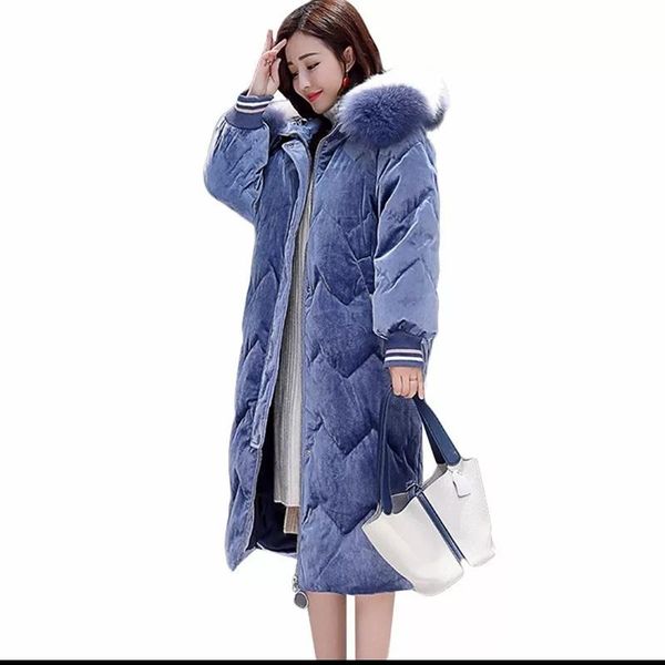 

women's trench coats winter parka plus size hooded velvet fur collar quilted coat long puffer jacket thick warm cotton outwear clothing, Tan;black