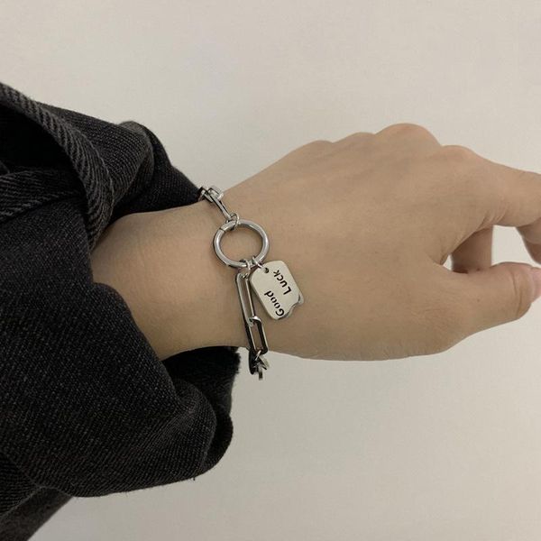 

link, chain titanium steel good luck bracelets for women fashion silver color charm bracelet bangles party jewelry punk, Black