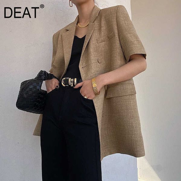 

[deat] summer fashion loose turn-down collar double breasted solid color short sleeve women blazer 13q204 210527, White;black