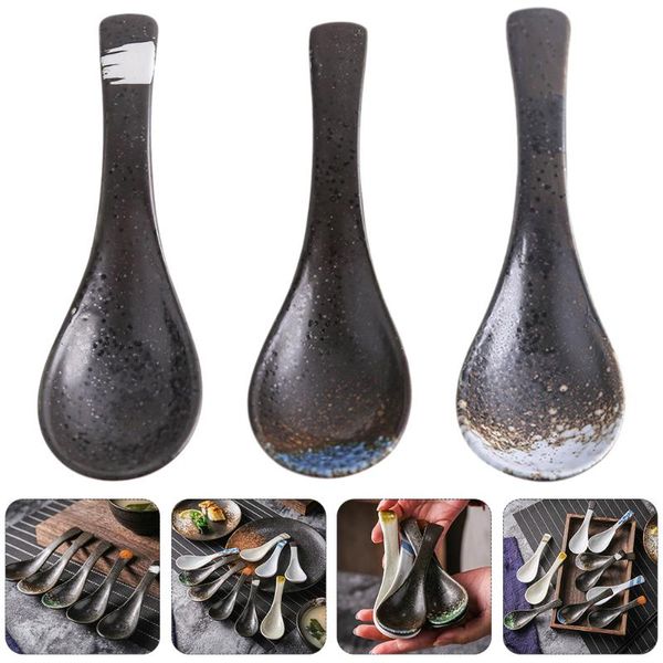 

spoons 3pcs japanese ceramic soup rice home tableware (assorted color)
