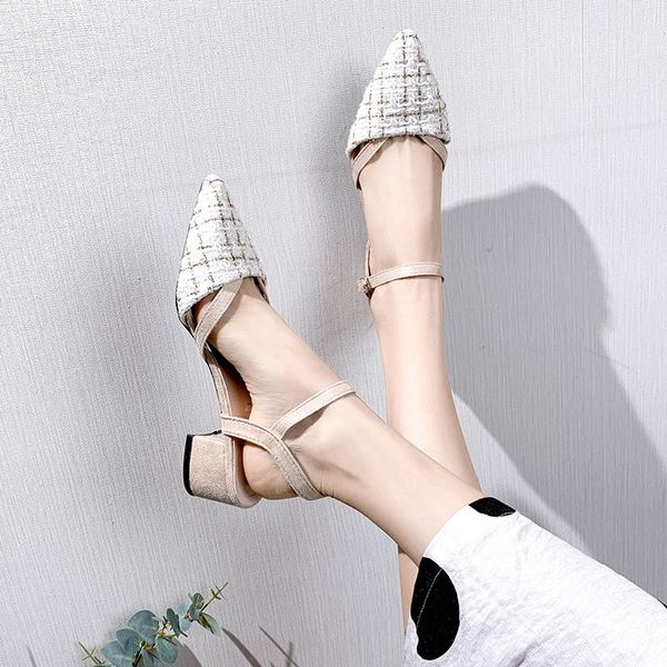 

sandals pointed heels women's 2021 hundred with light mouth bold heeled, Black