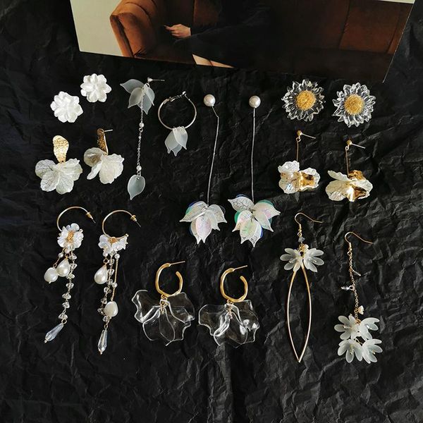 

dangle & chandelier fashion style cute flower stud earrings for women 2021 sweet white petal wholesale jewelry party, Silver