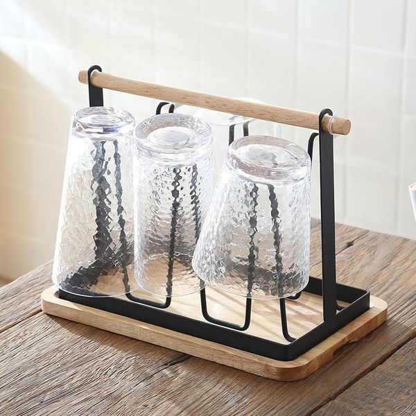 

tablewine racks hand-held ironwork hanging upside down asphalt cup holder japanese style creative living room kitchen storage with tray