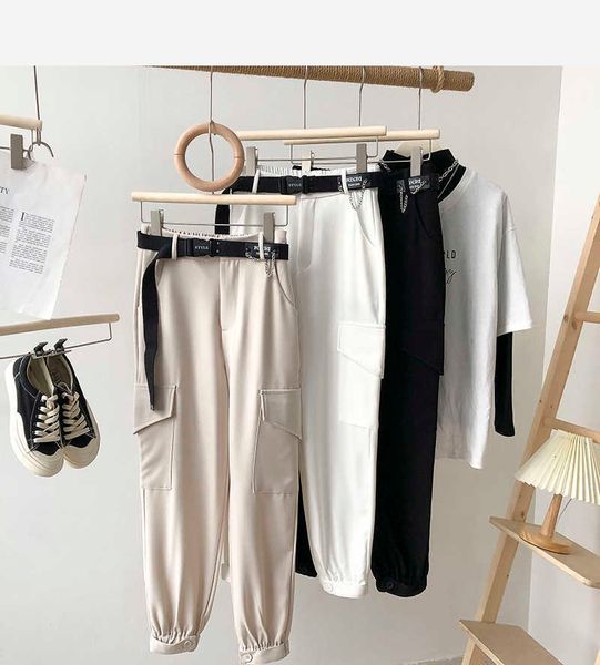 

women's pants & capris high waist tooling harem women's spring korean fashion all-match solid color nine points casual radish pant, Black;white