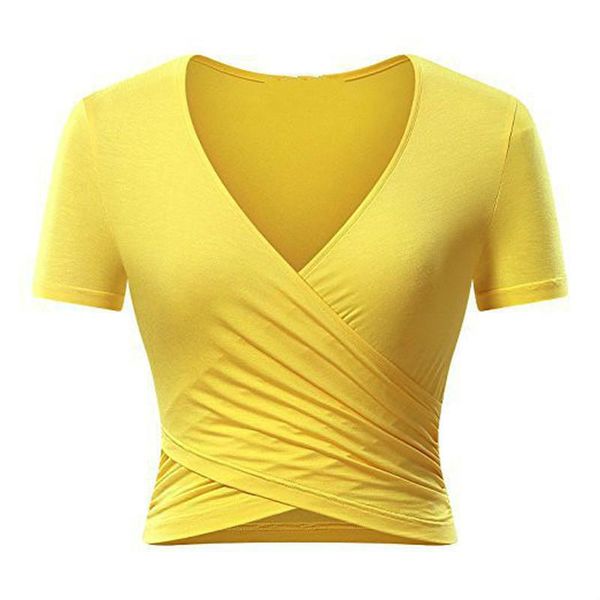 

women's t-shirt women white slim crop tees t shirt low cut short sleeve solid female teenage girls femmes cross wrap