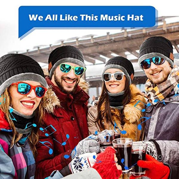 

outdoor hats warm smart woolen hat running tool hands-music earphone winter beanie wireless bluetooth v5.0, Black;white