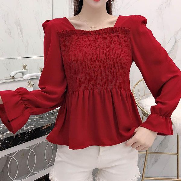 

women's blouses & shirts moda camisas spring fall fashion sweet style blouse women short chiffon ladies yellow pink blue blusa vetemen, White