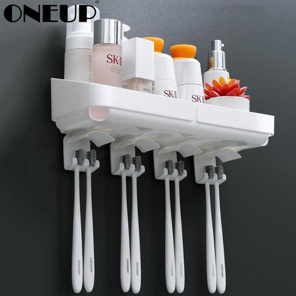 

toothbrush holders oneup waterproof holder one-hand toothpaste squeezer wall-mounted bathroom storage toilet home accessories