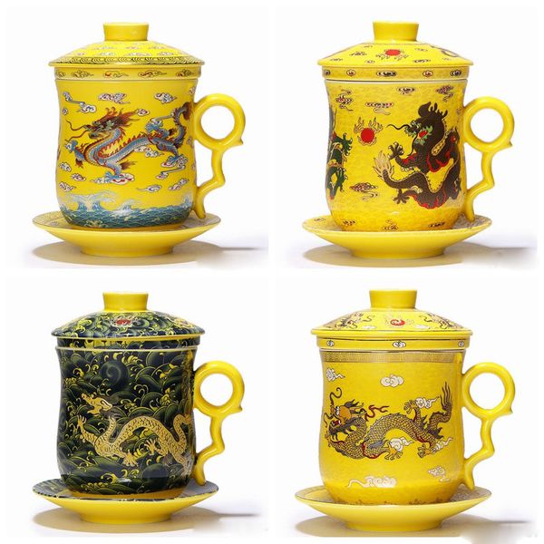 Drago in ceramica in stile cinese e tazza d'acqua classica fenice Boutique d'arte antica cinese Long Feng Chengxiang