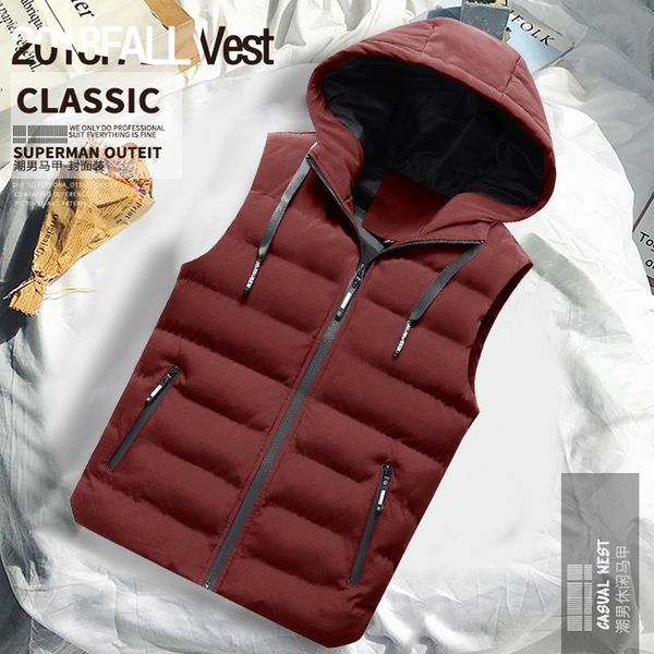 

men's vests standself brand vest men winter sleeveless jacket warm thick hooded coats male work waistcoat down, Black;white