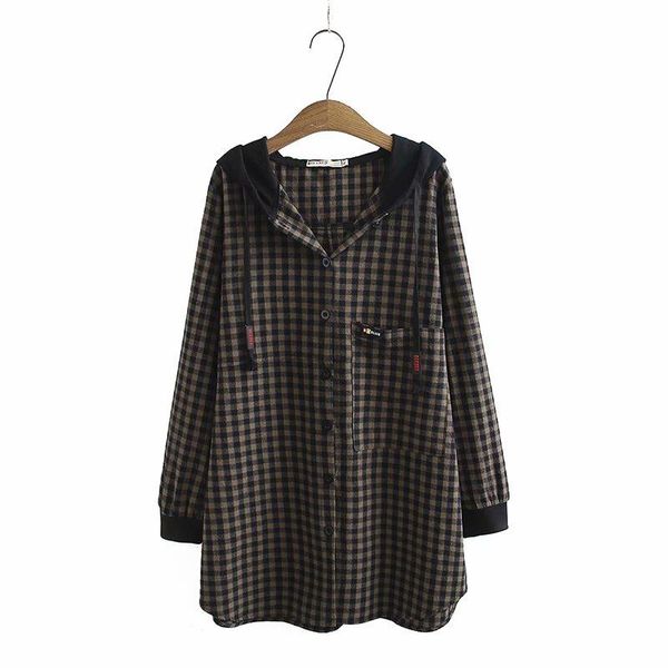 

women's hoodies & sweatshirts plus size plaid cotton women long coat 2021 spring autumn casual ladies soft female brown white, Black