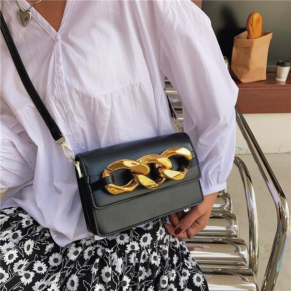 

evening bags pu leather big chain design for women 2021 luxury fashion trends shoulder purses and handbags sac femme orange