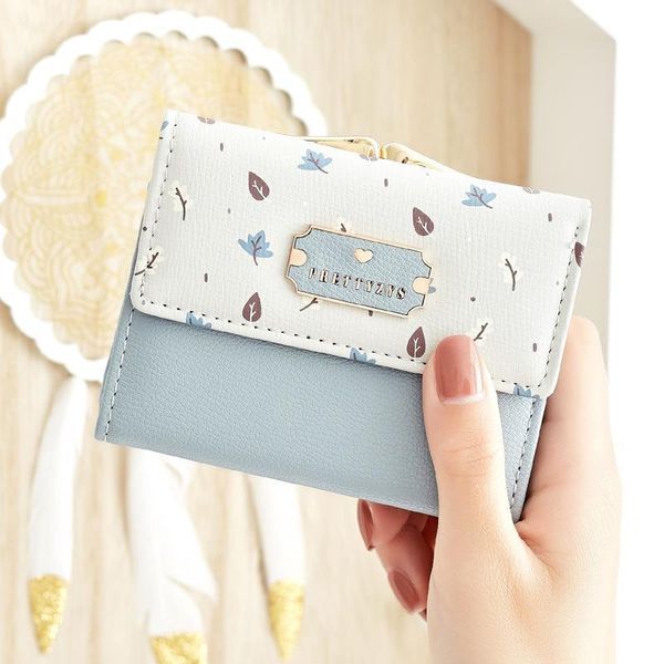 

brand fresh women wallet small wallets short design fashion cute coin purse three fold multi function printing card holder, Red;black